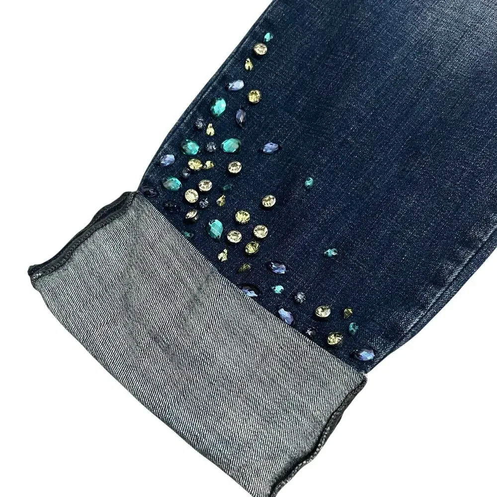 Chico's Dark Blue Cropped Jeans with Embellished Cuffs - Picture 3 of 10